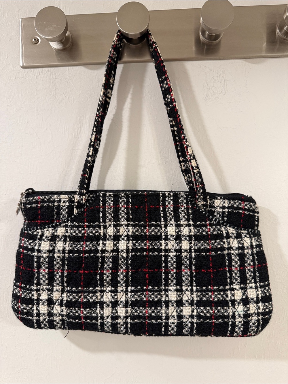 Vera Bradley Black Plaid Tweed Shoulder Bag Purse Red Ivory Y2K Preppy
